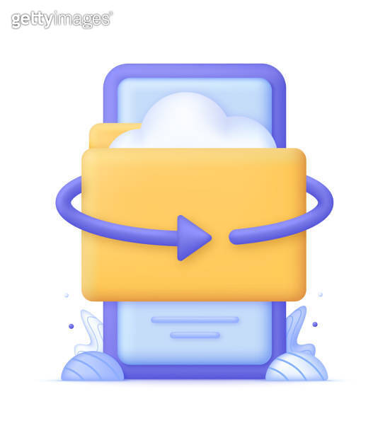 3D Cloud storage on Phone. Digital file organization service or app