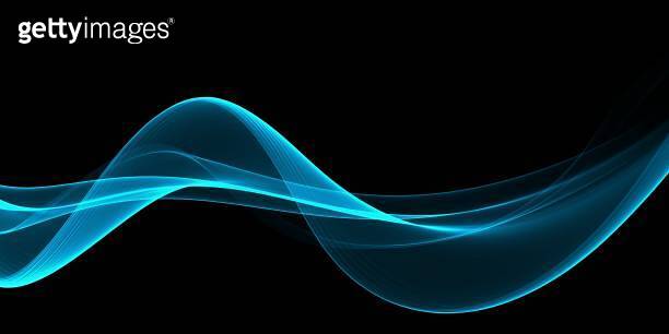 Abstract shiny color blue wave design element on dark background ...