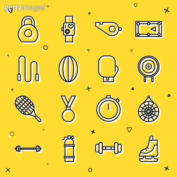 Set line Skates, Classic dart board, Target sport, Whistle, Rugby ball