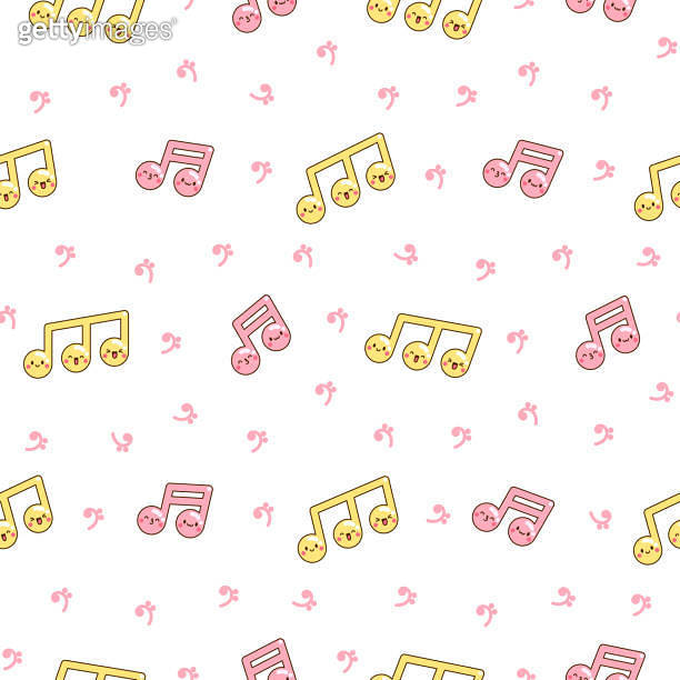 Cute kawaii music notes. Seamless pattern. Funny cartoon character ...