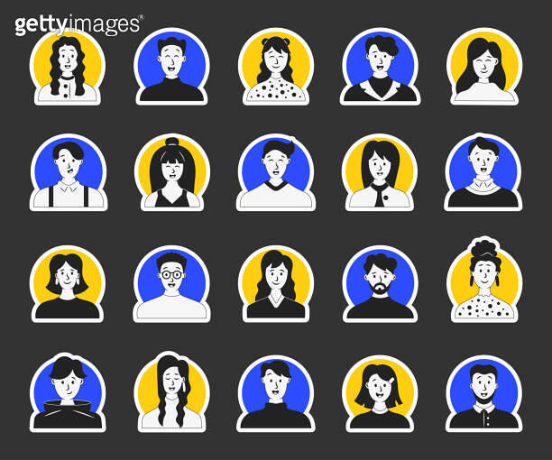 Beautiful people avatars. Sticker Bookmark. Man and woman portraits ...