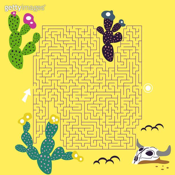 Maze labyrinth game Desert vector illustration. Square format puzzle ...