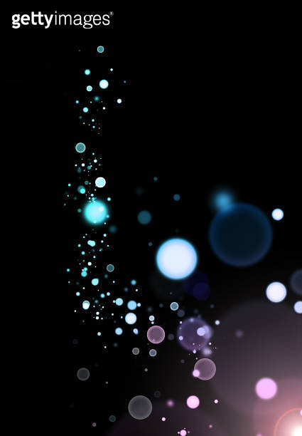 Abstract blue bokeh lights on black background with rays of light 이미지 ...