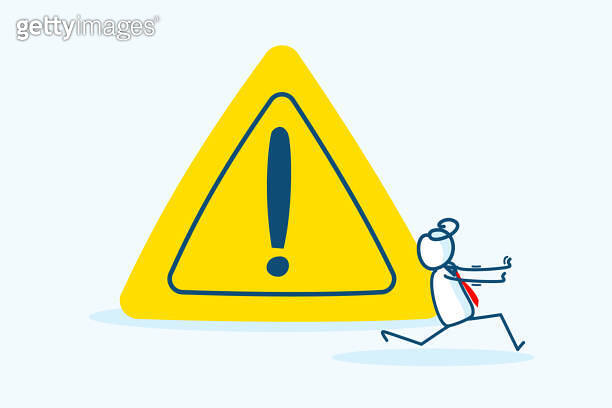 businessman stick figure character running away from exclamation ...