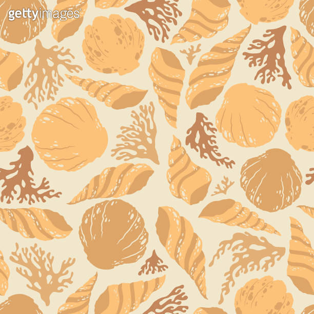 Vector seamless pattern with hand drawn abstract seashells and corals ...