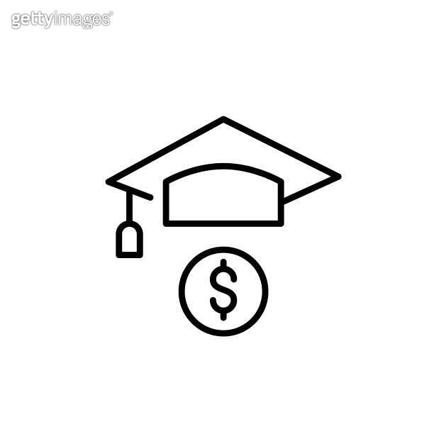 Graduation cap and dollar sign. Tuition, financial education and