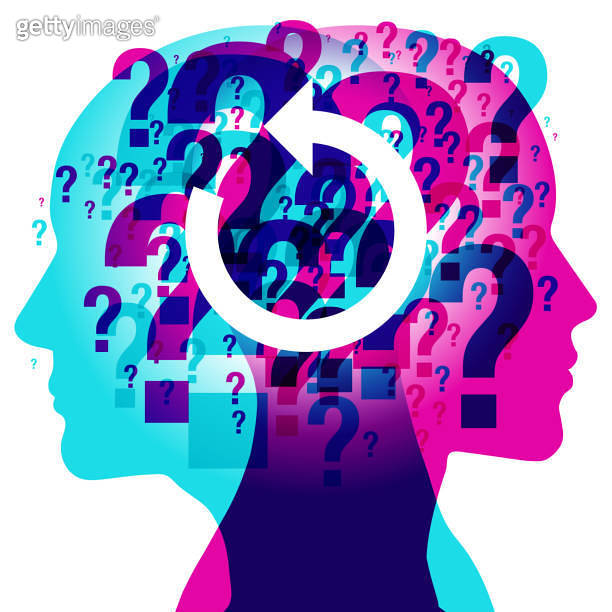 Colorful Silhouettes of Two Heads Filled With Overlapping Question