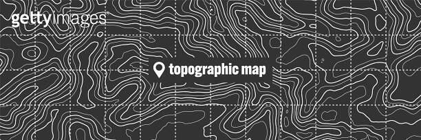 Topographic map with contour lines. Geographic terrain grid, relief ...
