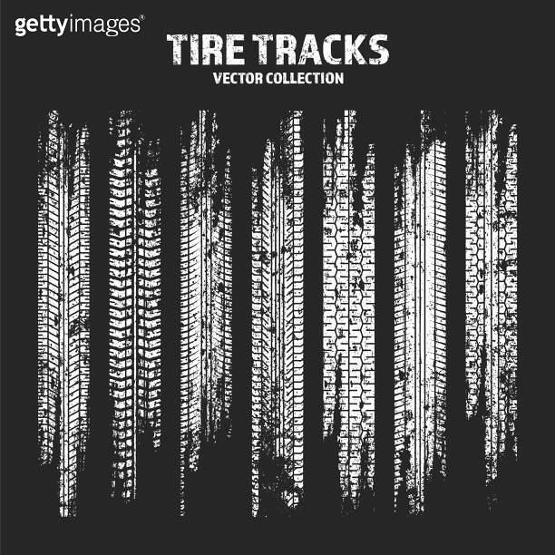 Grunge tire tracks, wheel braking marks. Truck, car or motorcycle tread ...