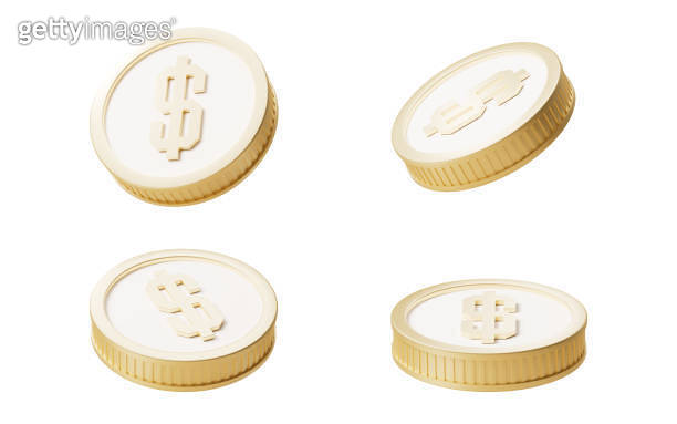 Golden coin with different angles, 3d rendering. 이미지 (2149120970) - 게티이미지뱅크