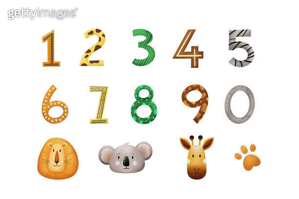 Colorful set of hand drawn numbers and animals for kids 이미지 (2150797907 ...