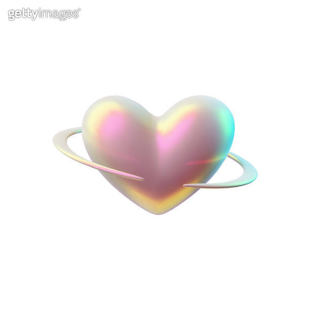 3D Y2K heart icon with orbiting ring vector illustration for 90s and ...