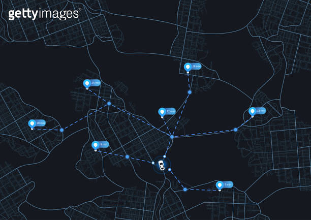 City map featuring directional signs, an intended goal point and ...