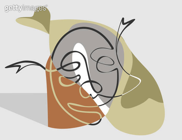 One line art. Single line cubism abstract face. Stylized continuous ...