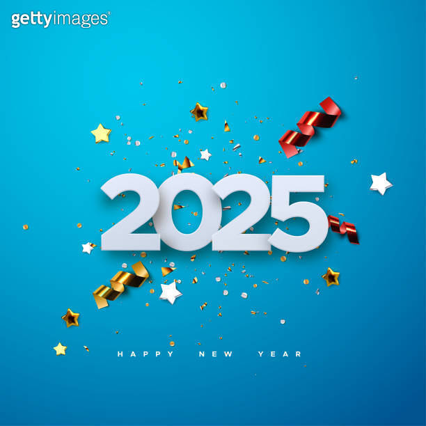 Happy New 2025 Year. Vector holiday illustration of 2025 paper numbers