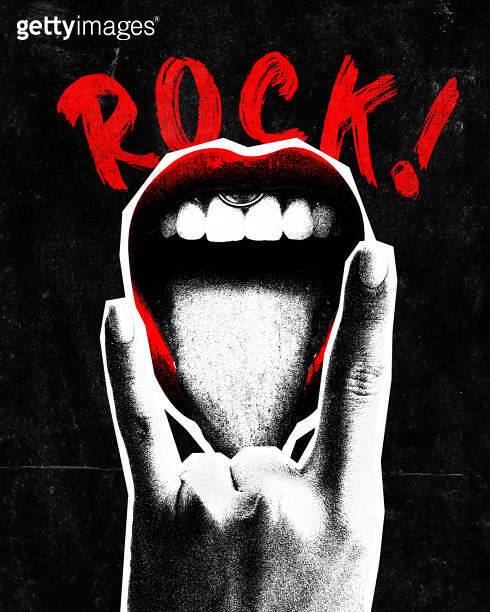 Poster. Contemporary art collage. female mouth with tongue and hand ...