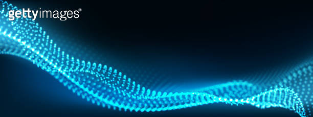 Abstract blue particles flow wave dot landscape digital data structure ...