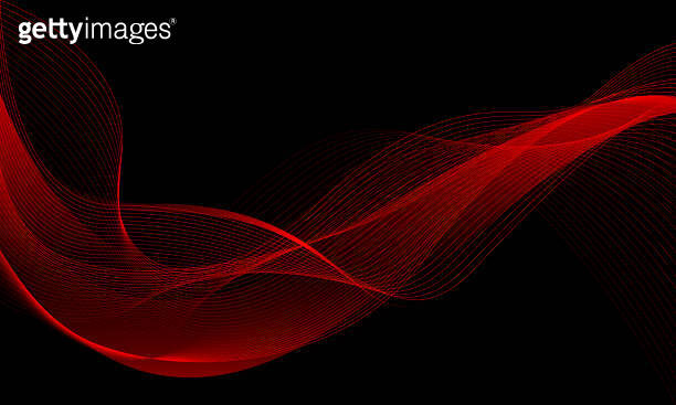 Abstract red wave curve line light dynamic movement overlap on black ...