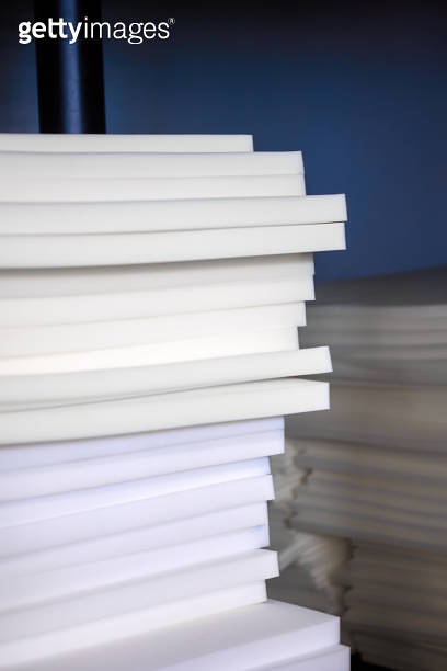 Soft foam sheets stacked on top each other in warehouse for production ...