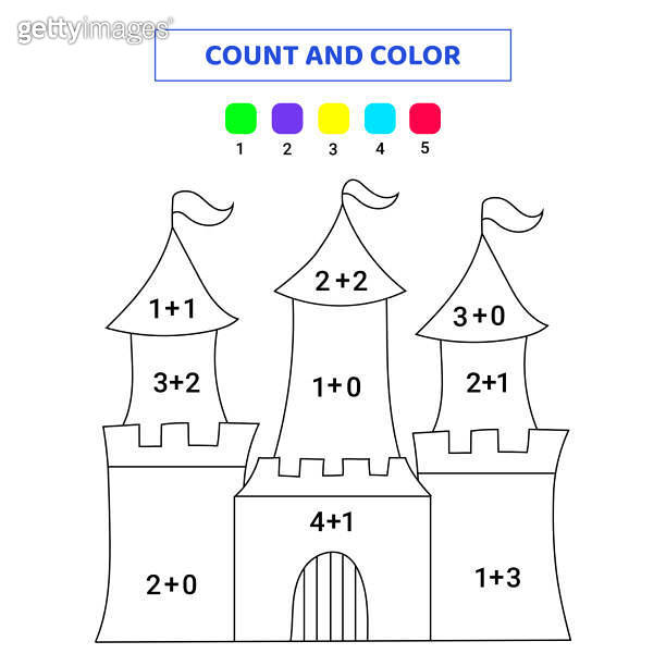 Count and color cute castle. Math game for kids. (1973415561) - 게티이미지뱅크