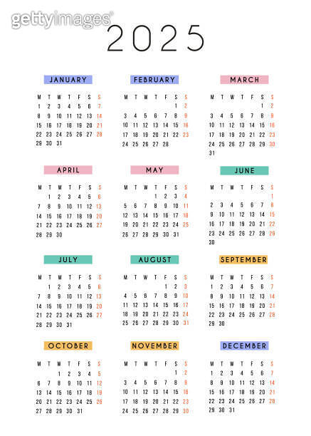 English vertical calendar 2025 year. Vector stationery calendar week ...