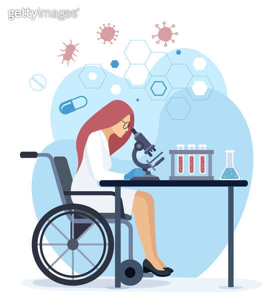 Disability Services Testing Lab Medical tests. Scientists looking through a microscope. A Scientist ...
