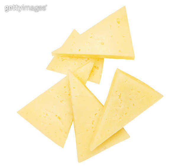 Cheese triangle pieces isolated on white background. Swiss cheese ...
