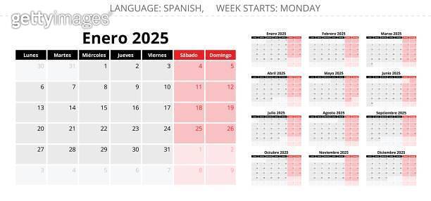 2025 Spanish calendar. A collection of vector illustrations for each ...