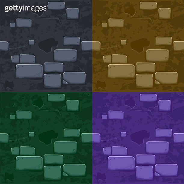 Set seamless Textures stone. Cartoon old brick wall texture for 2D game ...