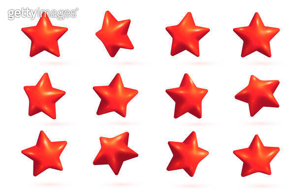 3D red stars set. Realistic 3d red stars set from different angles. 이미지 ...