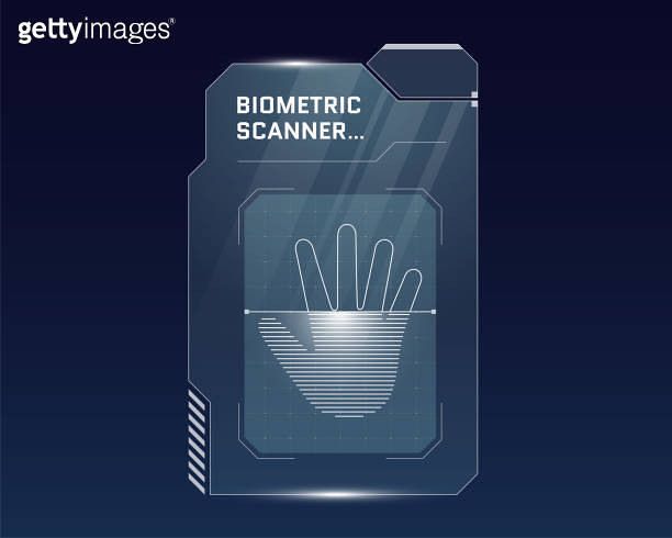 HUD digital futuristic user palm scan interface panel. High tech ...