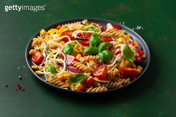 healthy pasta salad with zucchini sweet corn tomato and basil ...