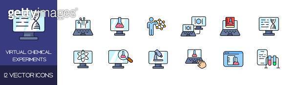 Chemical electronic experiments icon set. Flat style. Vector icons 이미지 ...