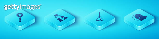 Set Isometric Magic wand, Magician, Moon stars and Witches broom icon ...