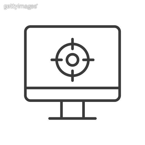 Target on PC, icon in line design. Target, PC, focus, goal, aim ...