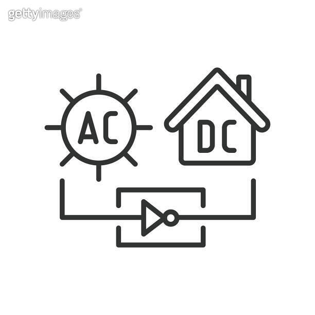 AC DC solar systems icons in line design. AC, DC, solar, systems ...