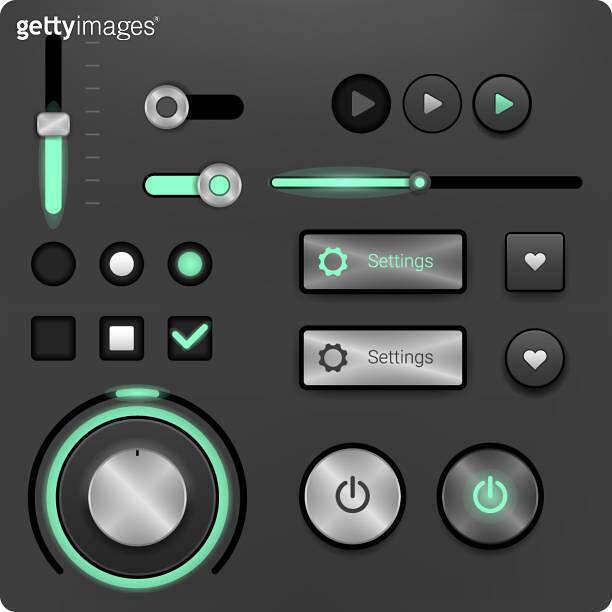 Slider Computer Interface Element Modern Web UI Toolkit Featuring Sliders, Buttons, Toggles, and Settings ...