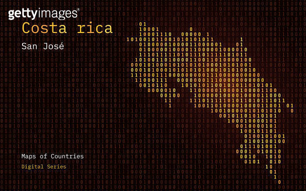 Costa Rica Map Shown in Binary Code Pattern. Matrix numbers, zero, one ...