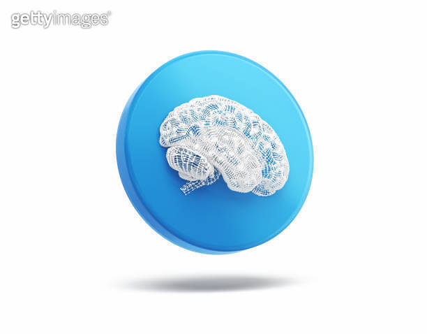 Wire Frame Brain Model on Blue Round Button, Object + Shadow Path 이미지 ...