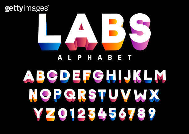 colorful modern 3d layered alphabet font set with vivid gradient colors ...