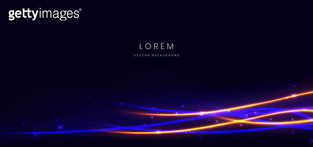 Abstract futuristic curved glowing neon blue and orange light ray on ...