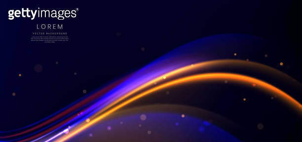 Abstract futuristic curved glowing neon blue and orange light ray on ...