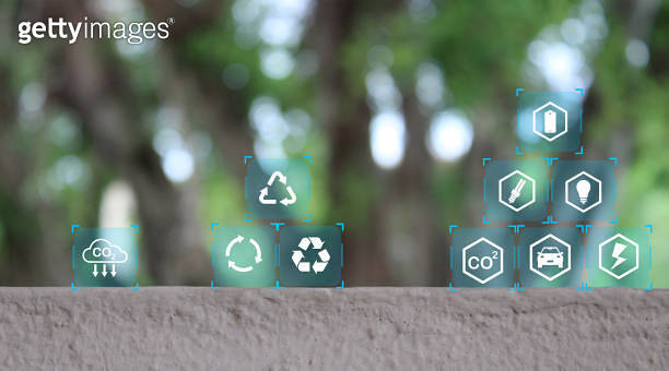 Zero waste Icons with recycling symbols in the middle of a beautiful ...