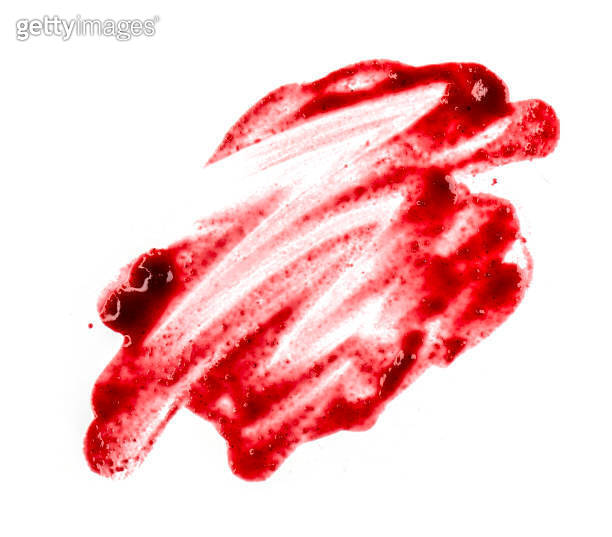 Red Color Smear Sweet red berry jam, sauce as abstract smear stain isolated on white ...