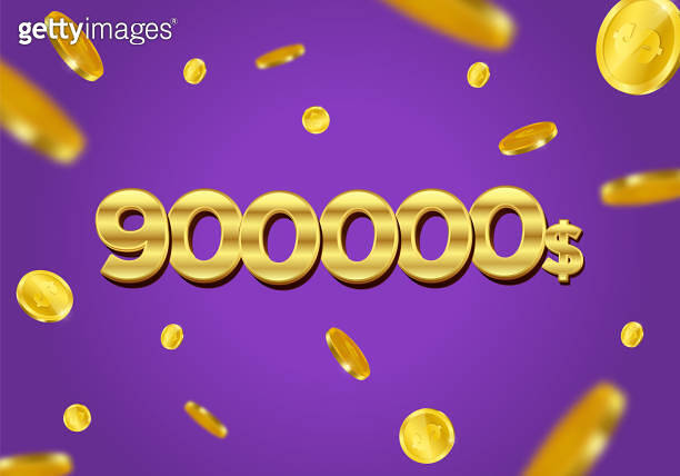 900000 Dollar gift or offer poster with flying gold coins. Nine hundred ...