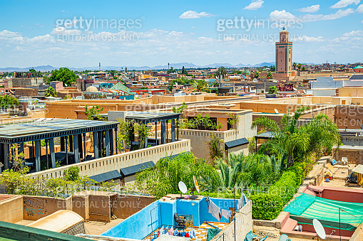 View of the Medina from the Secret Gardens tower-Marrakech,Morocco 이미지 ...