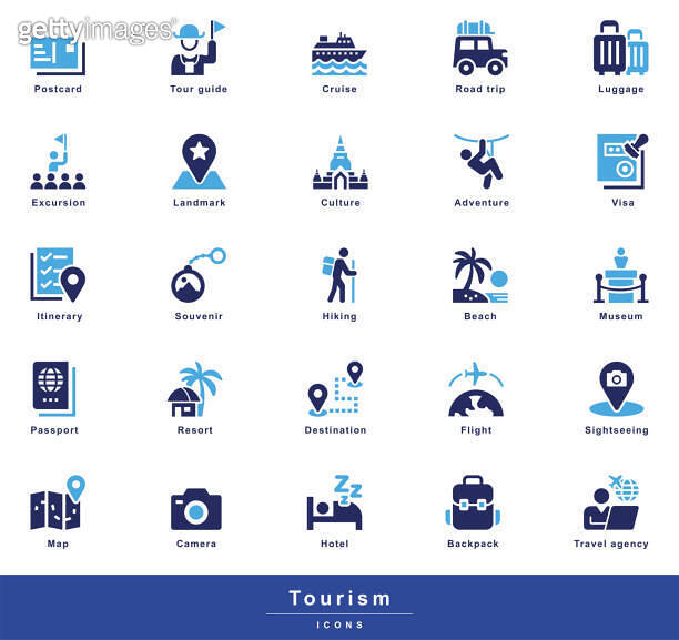 Tourism Glyph Icons.Represents important tourist activities, objects ...