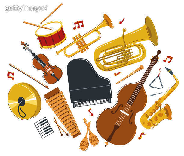 Classical music instruments composition vector flat style illustration ...