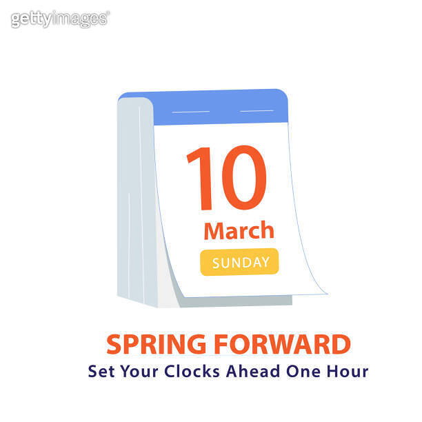 Spring Forward March 10, 2024, Calendar with date of Daylight saving time. Banner reminder text