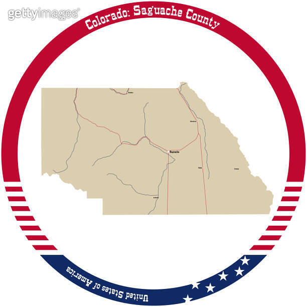 Map of Saguache County in Colorado, USA arranged in a circle. 이미지